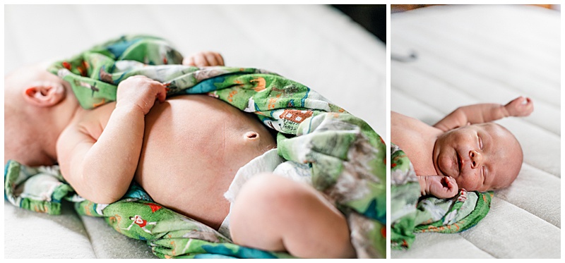 Close-up details of newborn baby Wallace’s delicate features during his in-home newborn session in Emporia, Kansas.